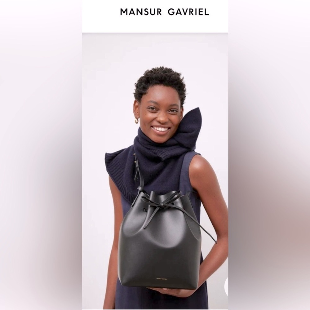 Mansur Gavriel Crossbody Bucket Bag Adj. Strap Structured Black Leather 12x9x6”